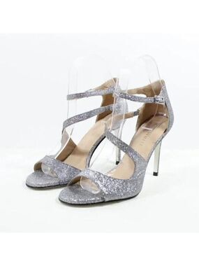 Ron White "Vallie" open toe silver glitter heel Brand NEW Italy